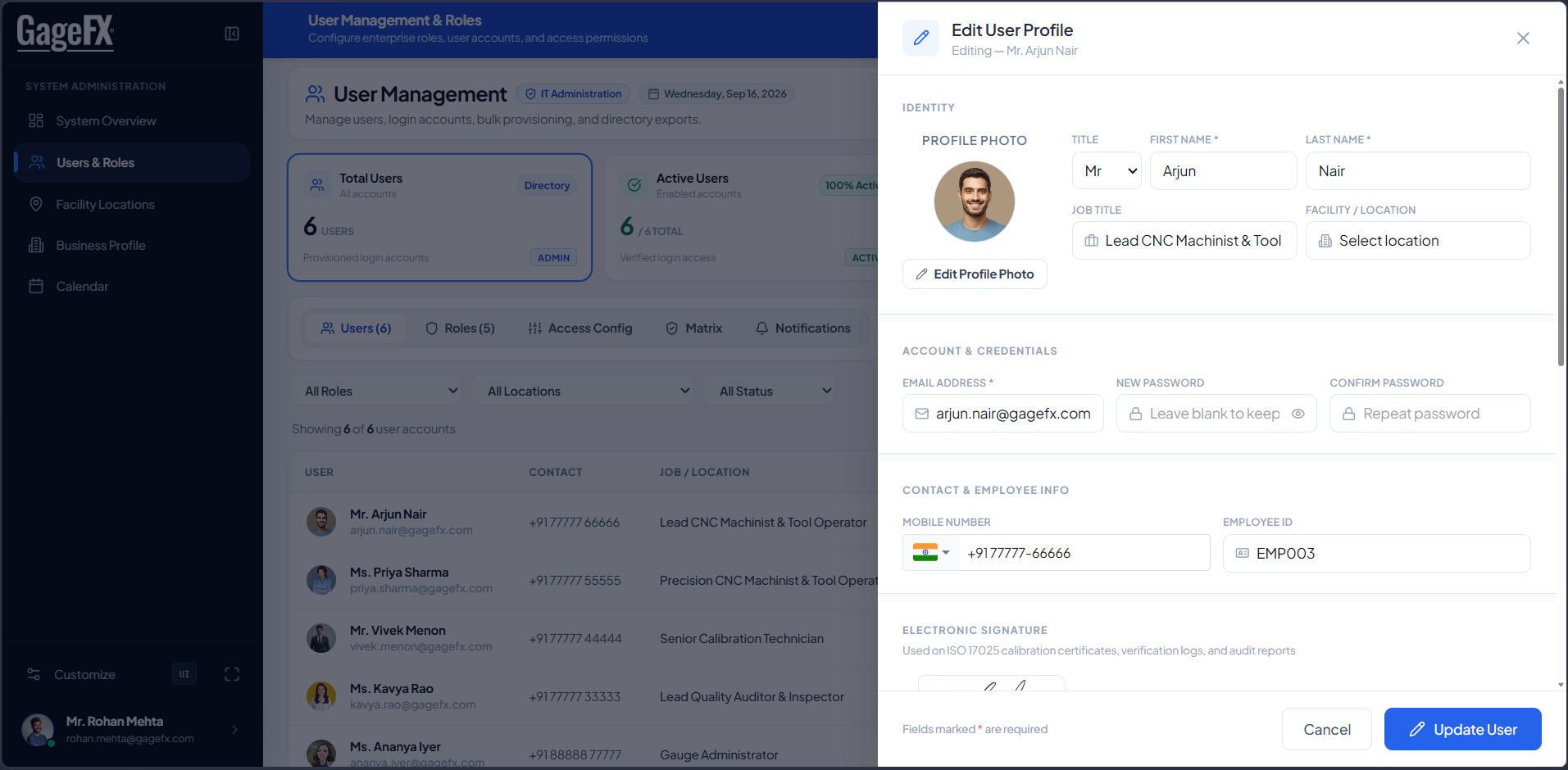 User Directory & Security Matrix