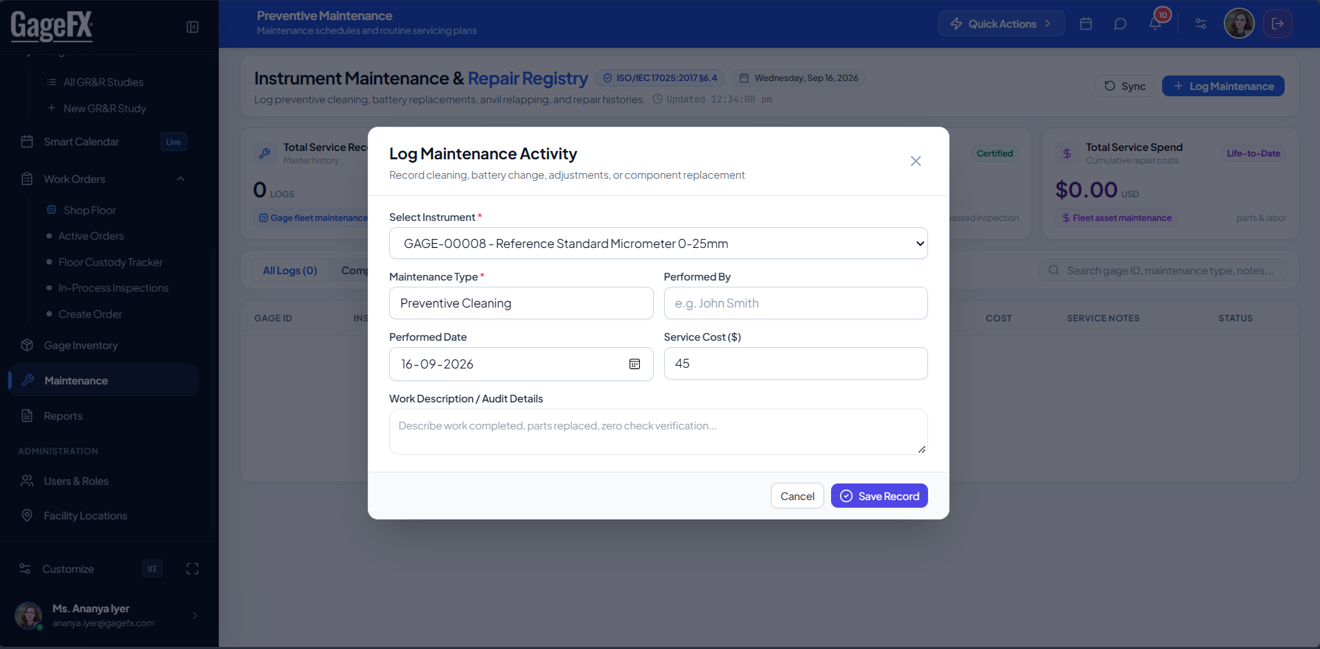 Preventive Maintenance Registry